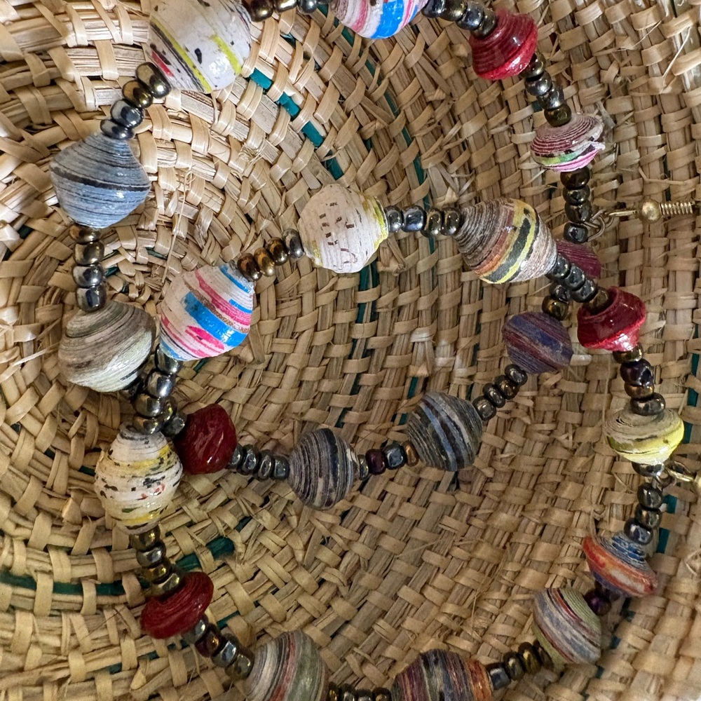 Multicolor Paper Bead Large hoop Earrings - Women Jewelry from Uganda